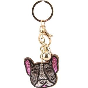 Rhinestone French Bulldog Keychain with Gold Hardware bag charm